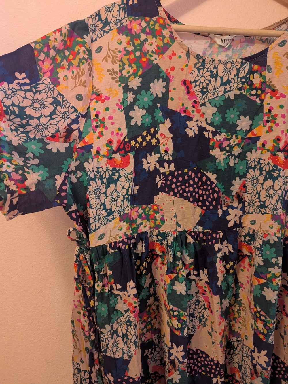 Colorful Patchwork Style Floral Casual Dress